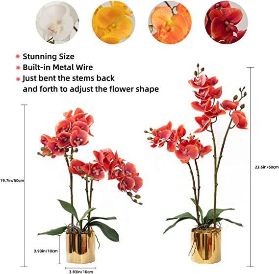 Artificial Orchid Flower Plants Real Touch Faux Orchids in Ceramic Vase