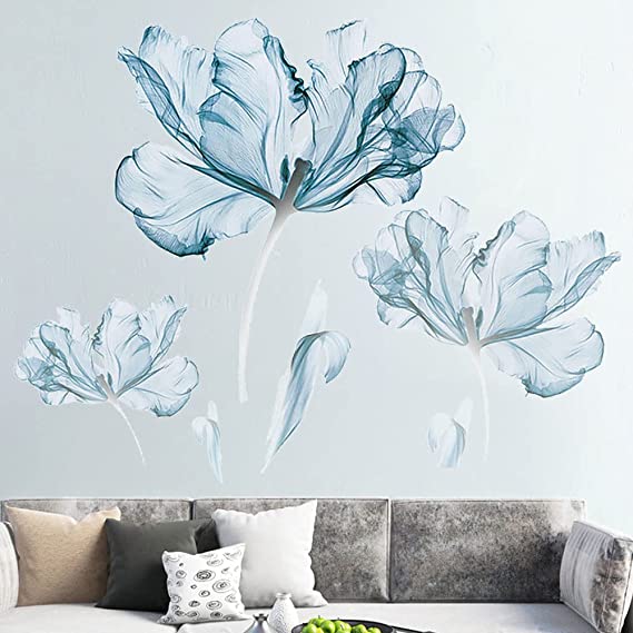 Light Blue Flower Wall Sticker Large Blue Floral Wall Decal