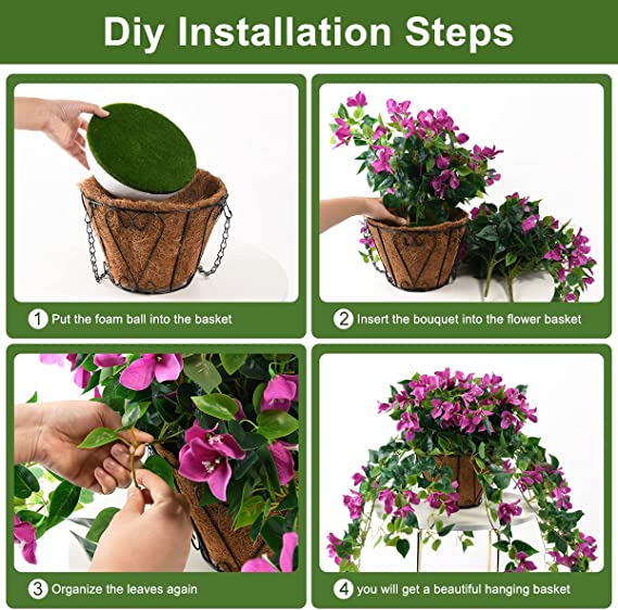 Artificial Flowers Hanging Basket with Bougainvillea Silk Vine Flowers