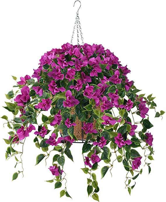 Artificial Flowers Hanging Basket with Bougainvillea Silk Vine Flowers