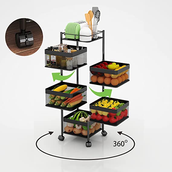 Rotating Kitchen Storage Shelves Rack,Bathroom Organizer Metal Shelf