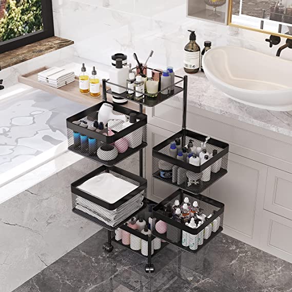 Rotating Kitchen Storage Shelves Rack,Bathroom Organizer Metal Shelf