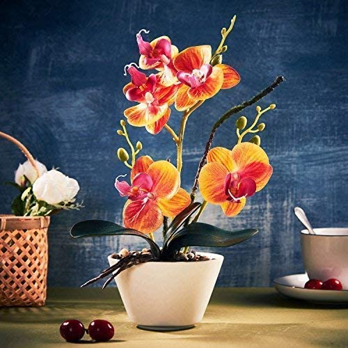 Silk Flowers with Pot 31cm in Height Artificial Orchid Phalaenopsis Arrangement Flower Bonsai with Vase