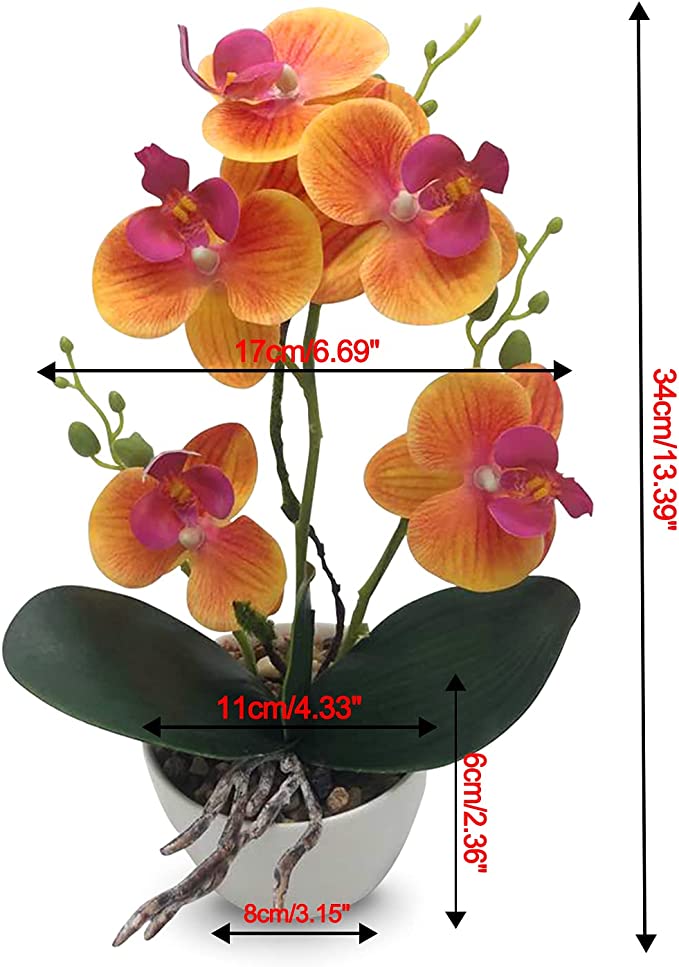 Silk Flowers with Pot 31cm in Height Artificial Orchid Phalaenopsis Arrangement Flower Bonsai with Vase