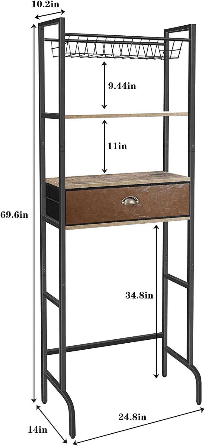 Over The Toilet Storage Rack with Basket and Drawer for Bathroom Organizer Vertical Space Saver 3-Tie