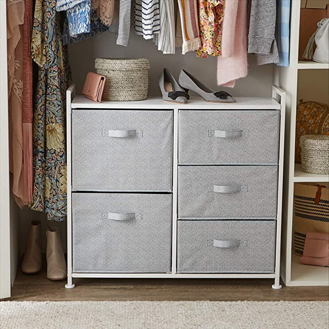Basics Fabric 5-Drawer Storage Organizer Unit for Closet, White