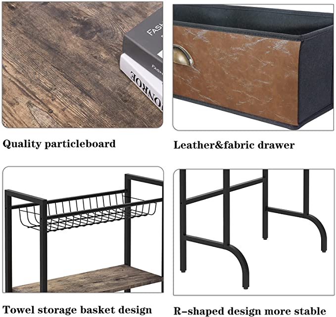 Over The Toilet Storage Rack with Basket and Drawer for Bathroom Organizer Vertical Space Saver 3-Tie