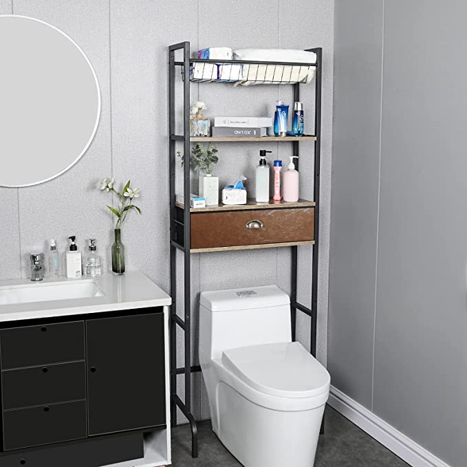 Over The Toilet Storage Rack with Basket and Drawer for Bathroom Organ –
