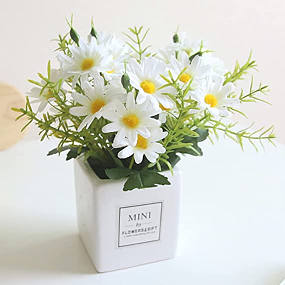 Daisy Flower with Vase Silky Artificial Daisies Bouquet Fake Plant