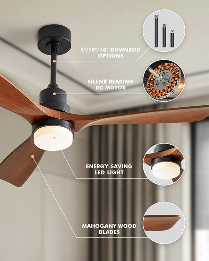 Ceiling Fans with Lights, 60" Wood Ceiling Fan with Remote Control