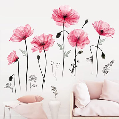 Large Poppy Flower Wall Decals Pink Floral Blossom Wall Stickers