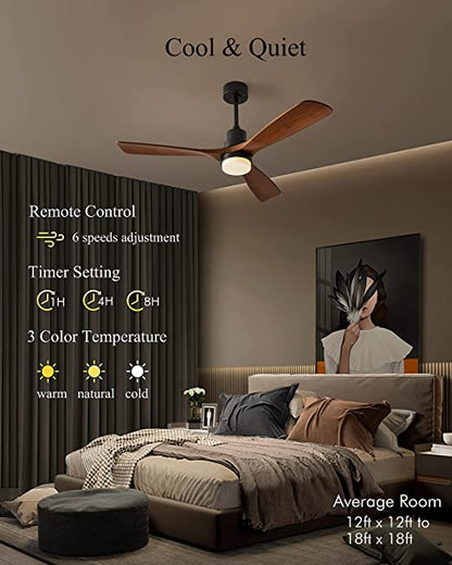 Ceiling Fans with Lights, 60" Wood Ceiling Fan with Remote Control