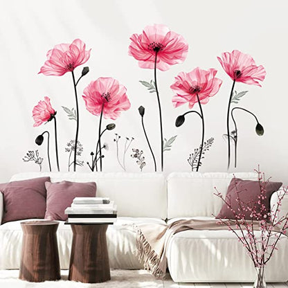 Large Poppy Flower Wall Decals Pink Floral Blossom Wall Stickers