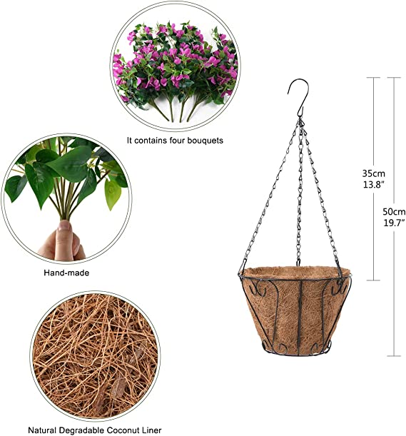 Artificial Flowers Hanging Basket with Bougainvillea Silk Vine Flowers