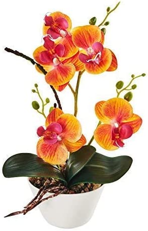 Silk Flowers with Pot 31cm in Height Artificial Orchid Phalaenopsis Arrangement Flower Bonsai with Vase