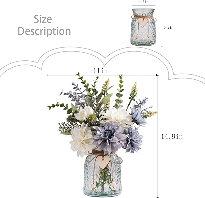 Silk Flowers in Vase, Artificial Flowers Arrangement with Glass Vase