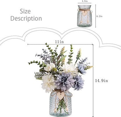 Silk Flowers in Vase, Artificial Flowers Arrangement with Glass Vase