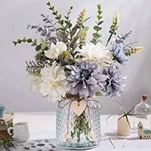 Silk Flowers in Vase, Artificial Flowers Arrangement with Glass Vase