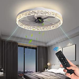 Modern Indoor Flush Mount Ceiling Fan with Lights,Dimmable Low Profile Ceiling Fans with Remote Control